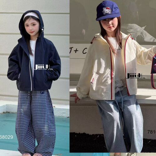 己又合春季女童连帽冲锋衣夹克