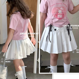叫我格格童装女童半身裙夏装2024新款学院风白色百褶裙10261