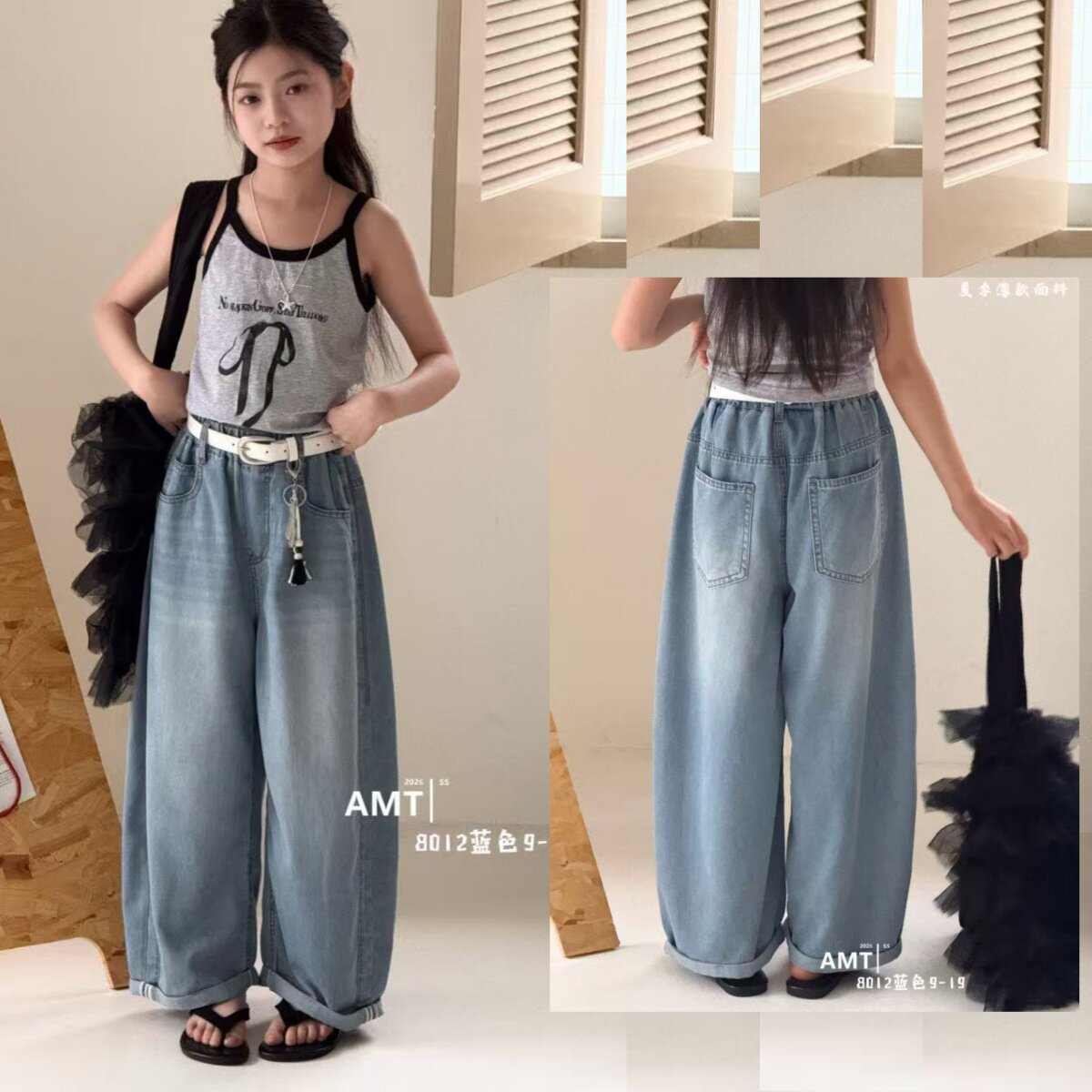 爱木橦女童夏季超薄阔腿牛仔裤图片