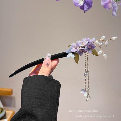 超仙花朵蝴蝶流苏发簪女高级感气质盘发簪子古风旗袍汉服发钗头饰