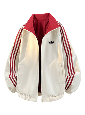 【奥特莱斯一折专区】双面穿立领夹克春秋美式条纹运动休闲外套潮