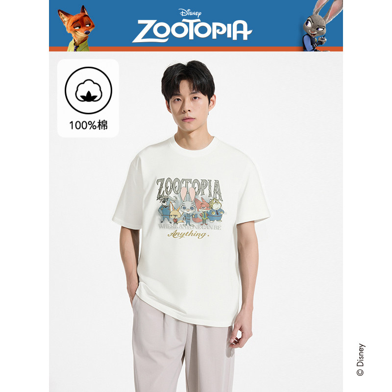 【迪士尼系列】热风2025年夏季男士疯狂动物城系列趣味印花短T恤