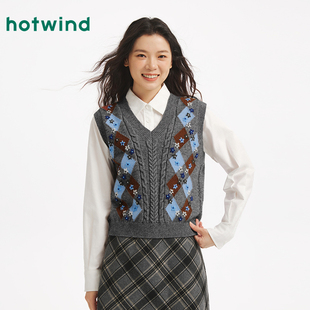 热风女士针织衫马甲背心2025年秋季新款老钱风花卉V领内搭打底衫