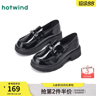 热风黑色小皮鞋女款2025年秋季新款厚底增高乐福鞋通勤百搭女鞋子