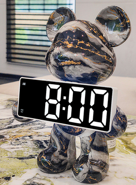 创意暴力熊卧室客厅台式数字玄关钟表摆放电子钟闹钟学生时钟摆件