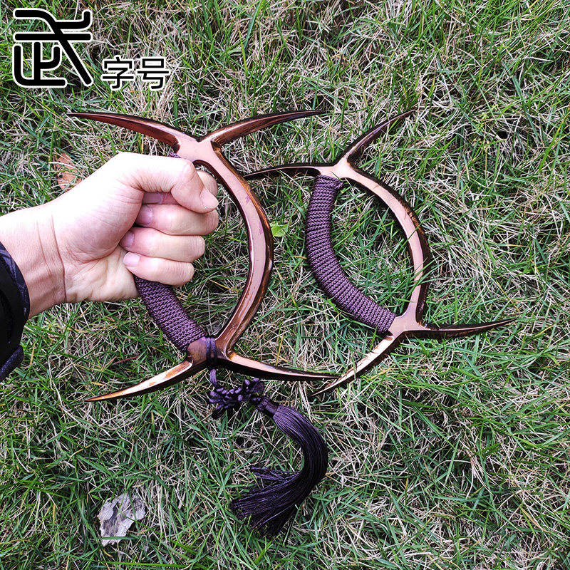 龙泉武字手工锻造双钺迷你钺刀高锰钢烤金热处理防锈送钺包未开刃