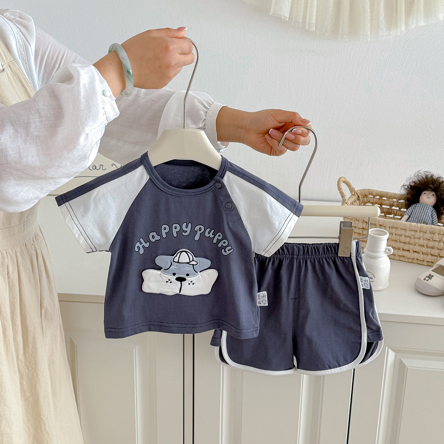 宝宝短袖分体夏季短裤超萌两件套婴幼童男童薄款休闲衣服T恤套装