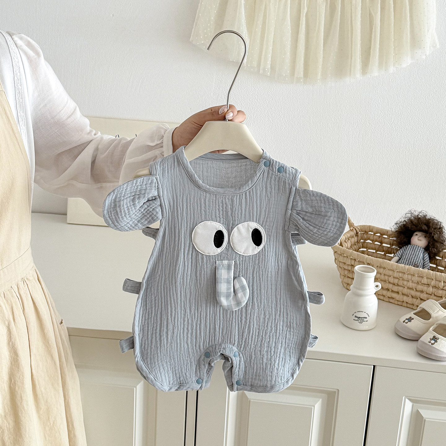 婴儿无袖可爱夏季勾鼻呆呆大象爬服宝宝超萌连体衣休闲风哈衣爬服