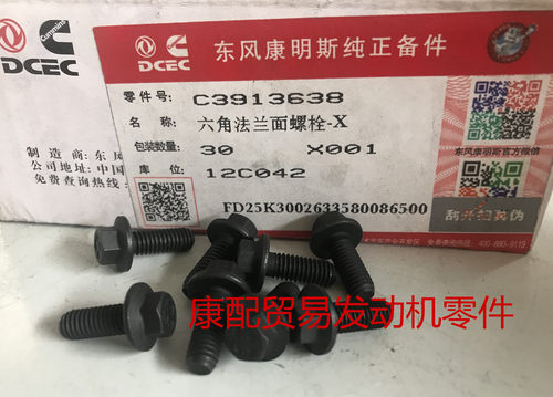 东风康明斯6CT8.3发动机后油封座固定螺栓3913638/M6 X 1.00 X 16