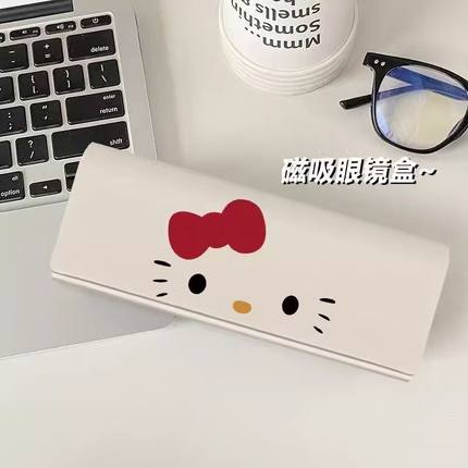 HelloKitty高颜值学生便携式近视墨镜眼镜盒抗压磁吸眼睛盒pu皮女