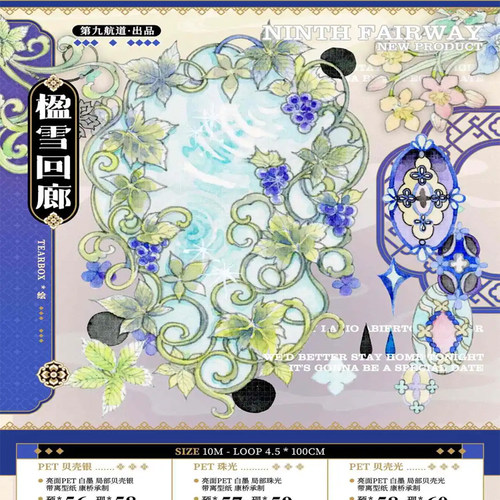 满18包邮第九航道楹雪回廊-贝壳银分装特材拼贴流麻手帐胶带