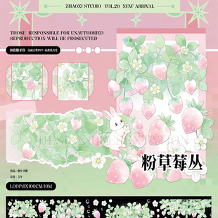满18包邮朝夕手账粉草莓丛-贝壳光分装特材拼贴流麻手帐胶带