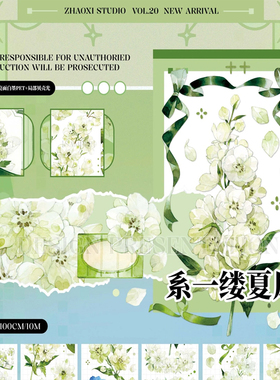 满18包邮朝夕手账系一缕夏风-贝壳光分装特材拼贴流麻手帐胶带