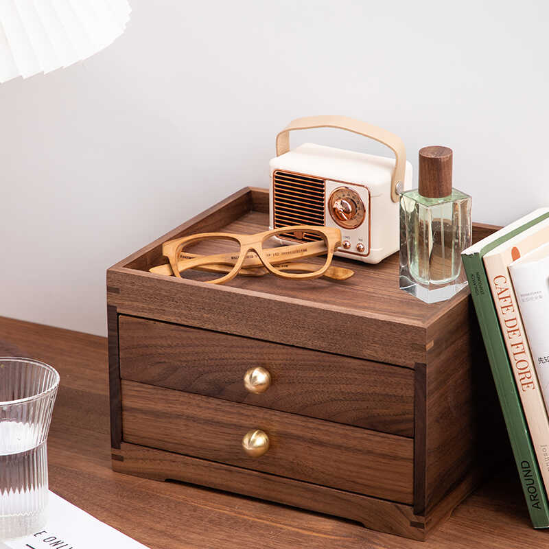 黑胡桃木桌面多层首饰收纳盒