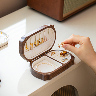 可爱猫咪黑胡桃木首饰盒便携小型手饰盒珠宝盒项链耳钉饰品收纳盒