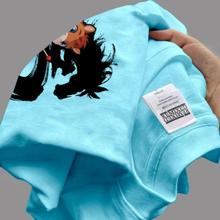 夏季 T恤上衣 重磅纯棉设计感潮流ins通勤国潮印花海域蓝学生党短袖