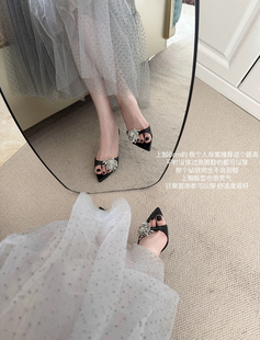 尖头花朵水钻名媛性感细跟宴会凉鞋 露趾凉拖高跟鞋 女 ww新款 lady