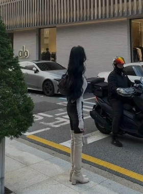 lady ww韩系美女款过膝靴s*w经典款圆头粗跟弹力瘦瘦靴高筒靴子女