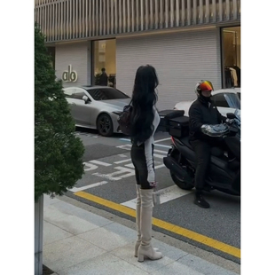 款 lady w经典 过膝靴s 圆头粗跟弹力瘦瘦靴高筒靴子女 ww韩系美女款