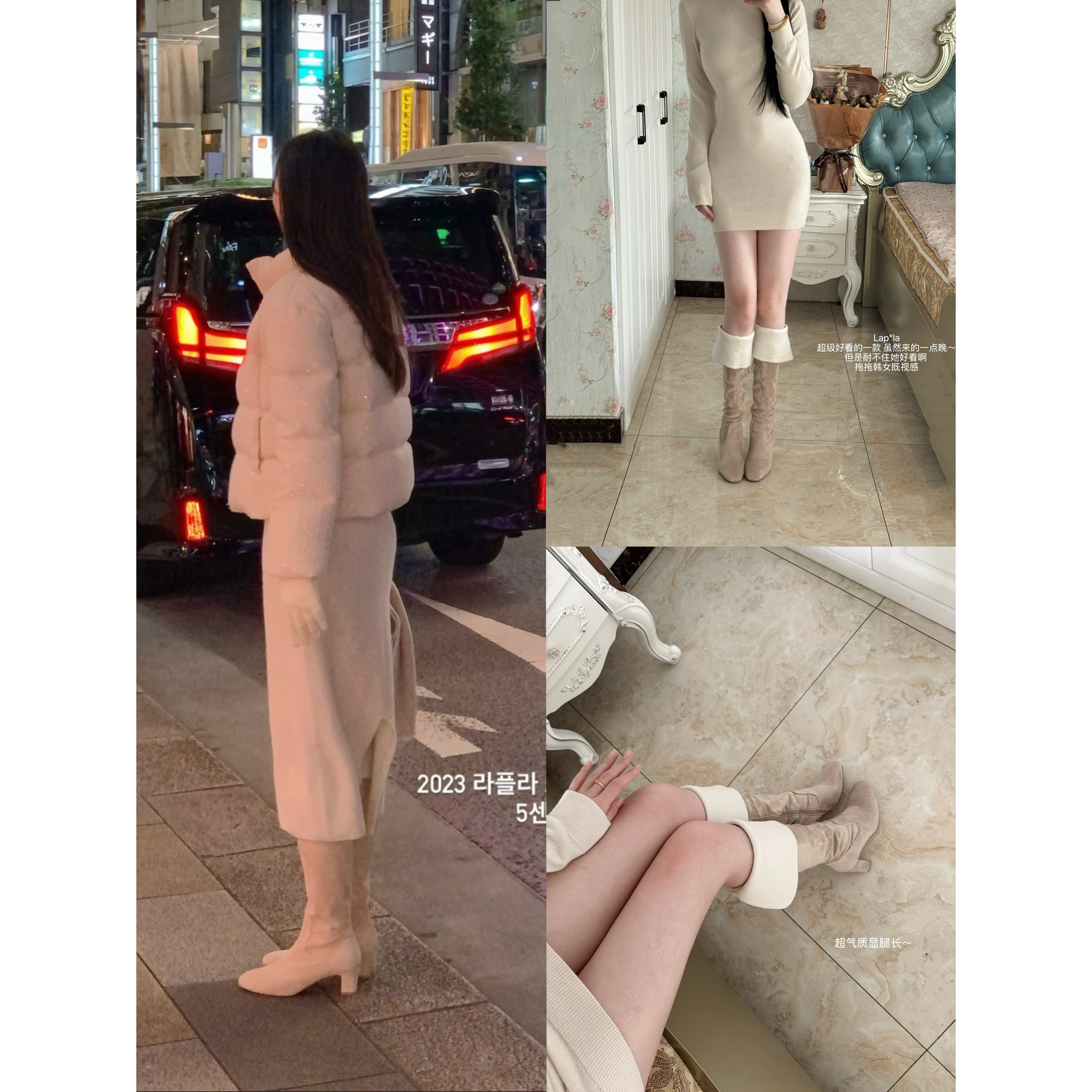 lady ww韩女lap*a温柔风长靴女粗跟方头真皮高跟两穿靴子舒适通勤