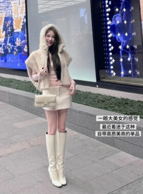 lady ww三三同款韩系白色高跟长筒靴圆头显瘦气质粗跟时装靴子女