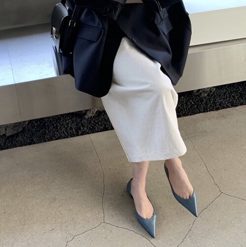 牛皮浅口平底鞋浅口裸色通勤单鞋