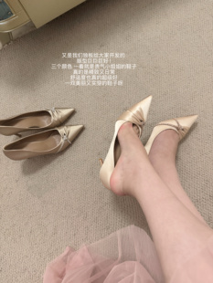 女气质名媛风缎面浅口舒适单鞋 lady ww富贵小姐姐尖头水钻高跟鞋