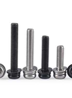 促黑色不锈钢十字小圆头三组合螺钉304小盘头平弹垫组合螺栓3M4M5