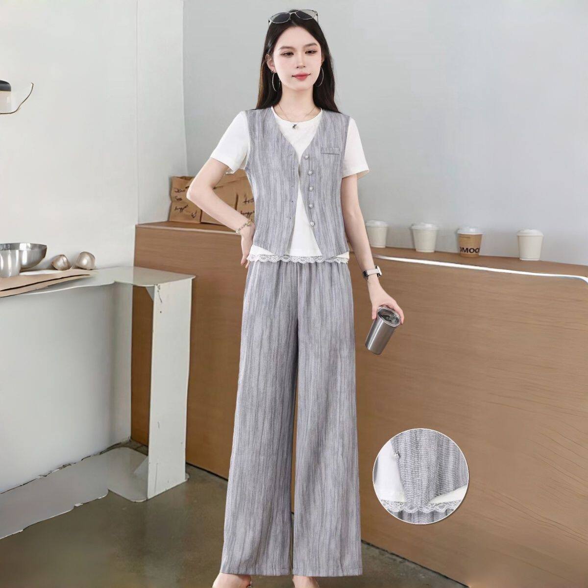 2026夏新款妈妈马甲阔腿三件套