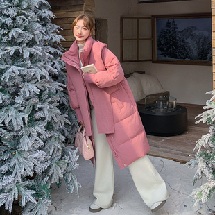 粉色针织连帽羽绒服女2025年冬季新款中长款加厚韩系超好看面包服