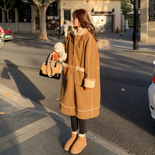 皮毛一体羊羔毛外套女2025秋冬季新款加绒加厚中长款连帽棉衣棉服