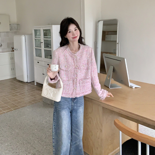 超好看小香风粉色短外套女2026春季新款轻奢高级感气质小个子上衣