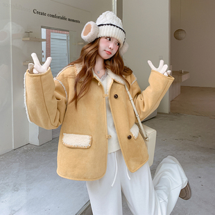 鹅黄色皮毛一体羊羔毛外套女2025冬季新款洋气减龄小个子棉服棉衣