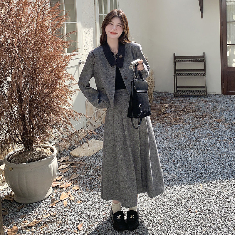 法式学院风灰色套装裙女2026年春秋季新款小香风上衣半身裙两件套,女装/女士精品,时尚套装,淘宝优惠券,粉丝福利购,淘宝优惠卷