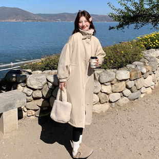 羊羔毛领工装派克服女2025年新款冬季宽松中长款加绒加厚棉服外套