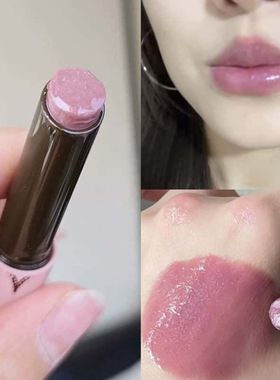 ins爆火灰粉紫色!淡颜橄榄古早04口红狡兔固体唇蜜学生带细闪镜面