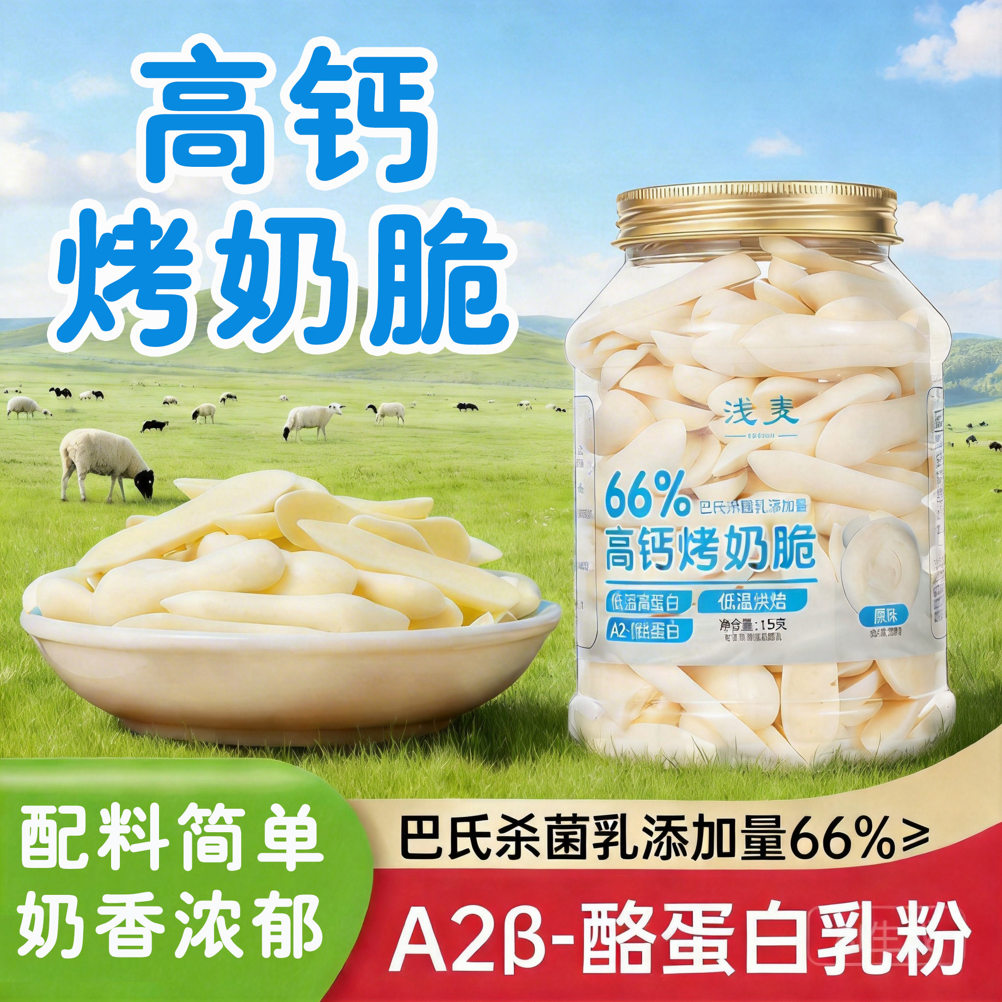 【A2β-酪蛋白乳粉】高钙烤奶脆草原烤奶条酥脆奶干奶条儿童零食
