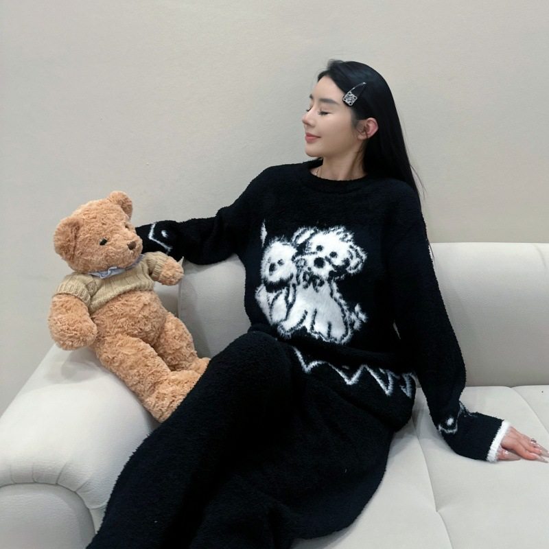 秋冬半边绒睡衣可爱卡通小狗印花宽松舒适家居服,女士内衣/男士内衣/家居服,睡袍/浴袍,淘宝优惠券,粉丝福利购,淘宝优惠卷