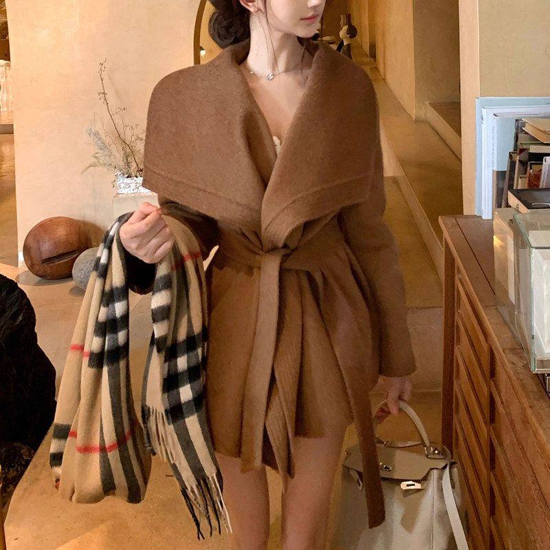 【杜桑大衣】高品质羊毛双面呢气质大衣冬季大翻领系带质感外套