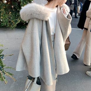 圣诺里雪夜 奢宠桑蚕丝 连帽狐狸毛领轮廓大衣一手长慵懒廓形外套