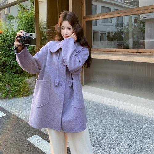 20252控紫色冬季现货双面羊绒大衣8588642820570灯芯绒