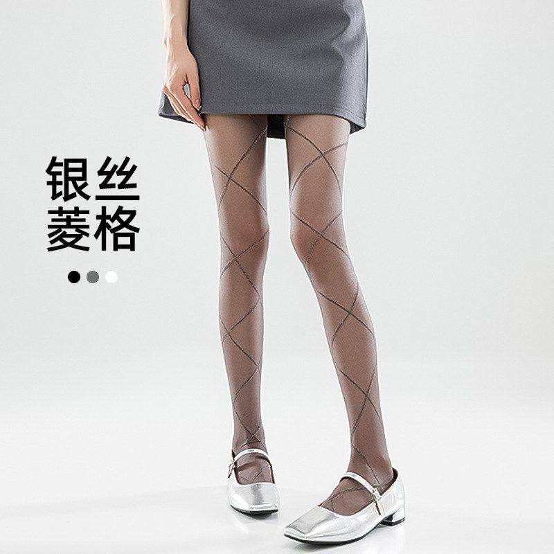格蕾系灰色丝袜女亮丝菱格性感黑丝显瘦防勾丝交叉条纹打底连裤袜,女士内衣/男士内衣/家居服,连裤袜/打底袜,淘宝优惠券,粉丝福利购,淘宝优惠卷