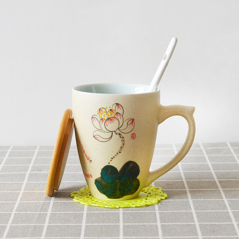 个性牛奶杯景德镇手绘莲花图案女士陶瓷杯水杯创意马克杯带盖定制|msdalam kategori pinggan mangkuk, Cup/cawan/cerek, Mug - dari Buy2taobao.com untuk memberikan perkhidmatan ejen Taobao profesional membeli