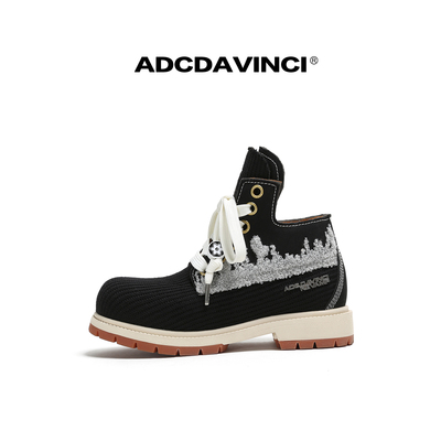 王以太-ADCDAVINCI-山织系列-黑色幽默-毛线布马丁靴厚底增高7CM