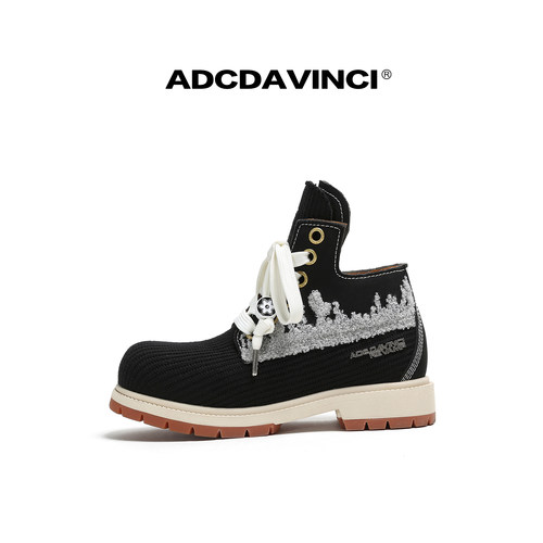 王以太-ADCDAVINCI-山织系列-黑色幽默-毛线布马丁靴厚底增高7CM