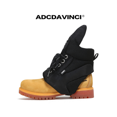 ADC达芬奇 ADCDAVINCI 头层牛皮靴子鞋套组合/娣娣同款拉丝大黄靴