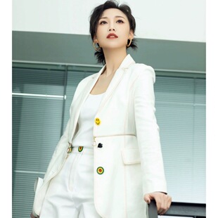 5400424阿家白色两穿显瘦修身西服女外套西装