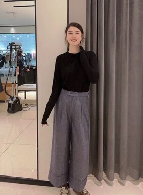 1100027哥家亚麻阔腿裤显瘦