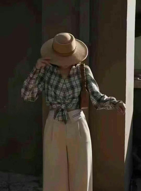 1300640哥家专柜新款时尚长袖衬衫衬衣上衣女衣服通勤格子