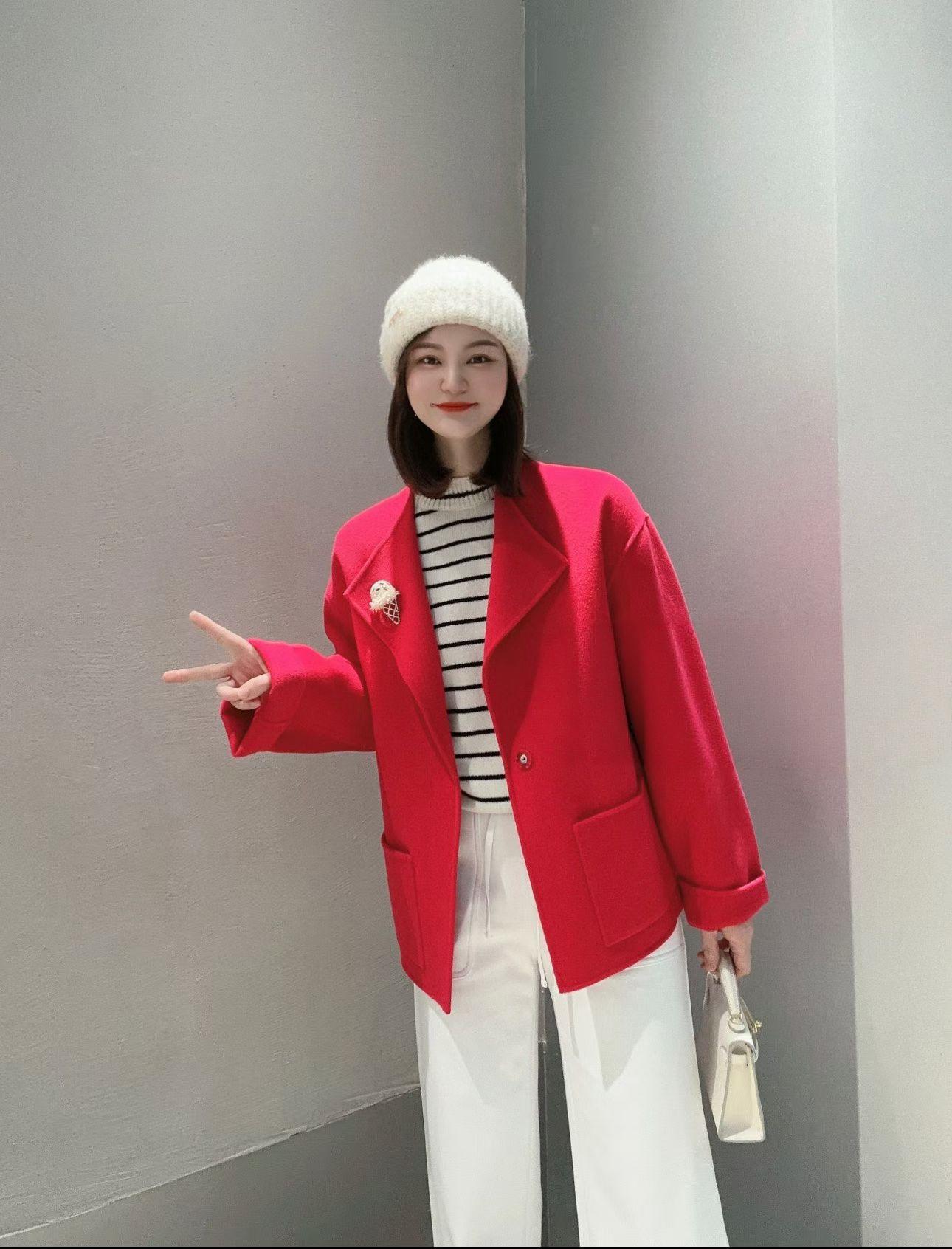 5300778专柜正品2025新款时尚百搭显瘦宽松羊毛毛呢外套大衣